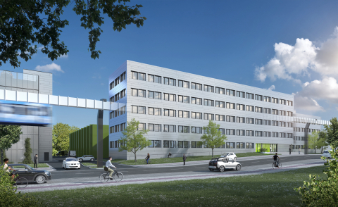 Visualisierung des neuen Zentrum für Logistik und IT (ZLI) auf dem Wissenschafts- und Technologiecampus Dortmund.